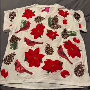 QUEEN OF SPARKLES White Tee with Red and Green Accents